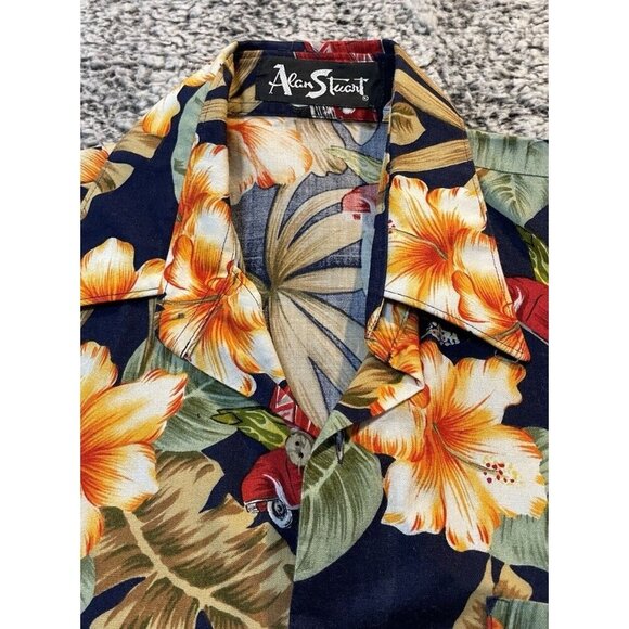 Alan Stuart Medium Colorful Hawaiian Red Car Hot‎ Rod Shirt Short Sleeve Floral - Picture 3 of 7